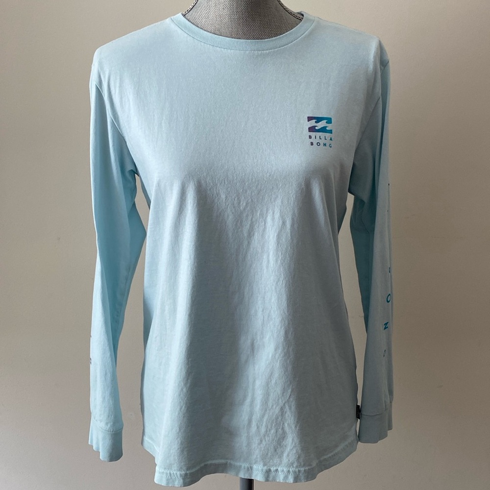 Billabong Long Sleeve Logo T-Shirt Ptemium Cotton Blue Size Large